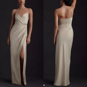 Bhldn Freya Satin Charmeuse Dress Maxi Champagne Color Size 10